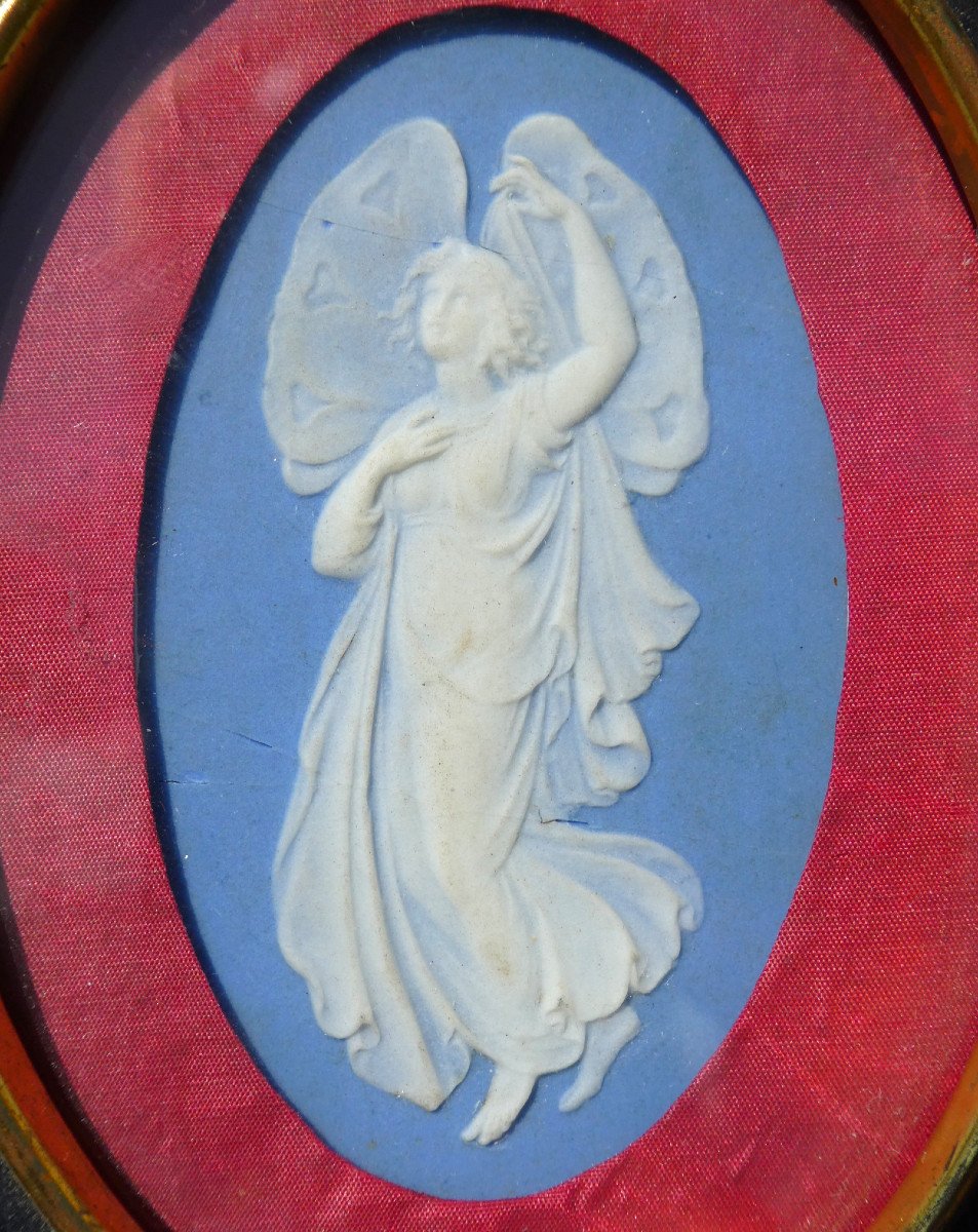 Medallion In Biscuit Jasperware Nymph First Empire Style, Neo Antique Nineteenth Decor, Wedgood-photo-3