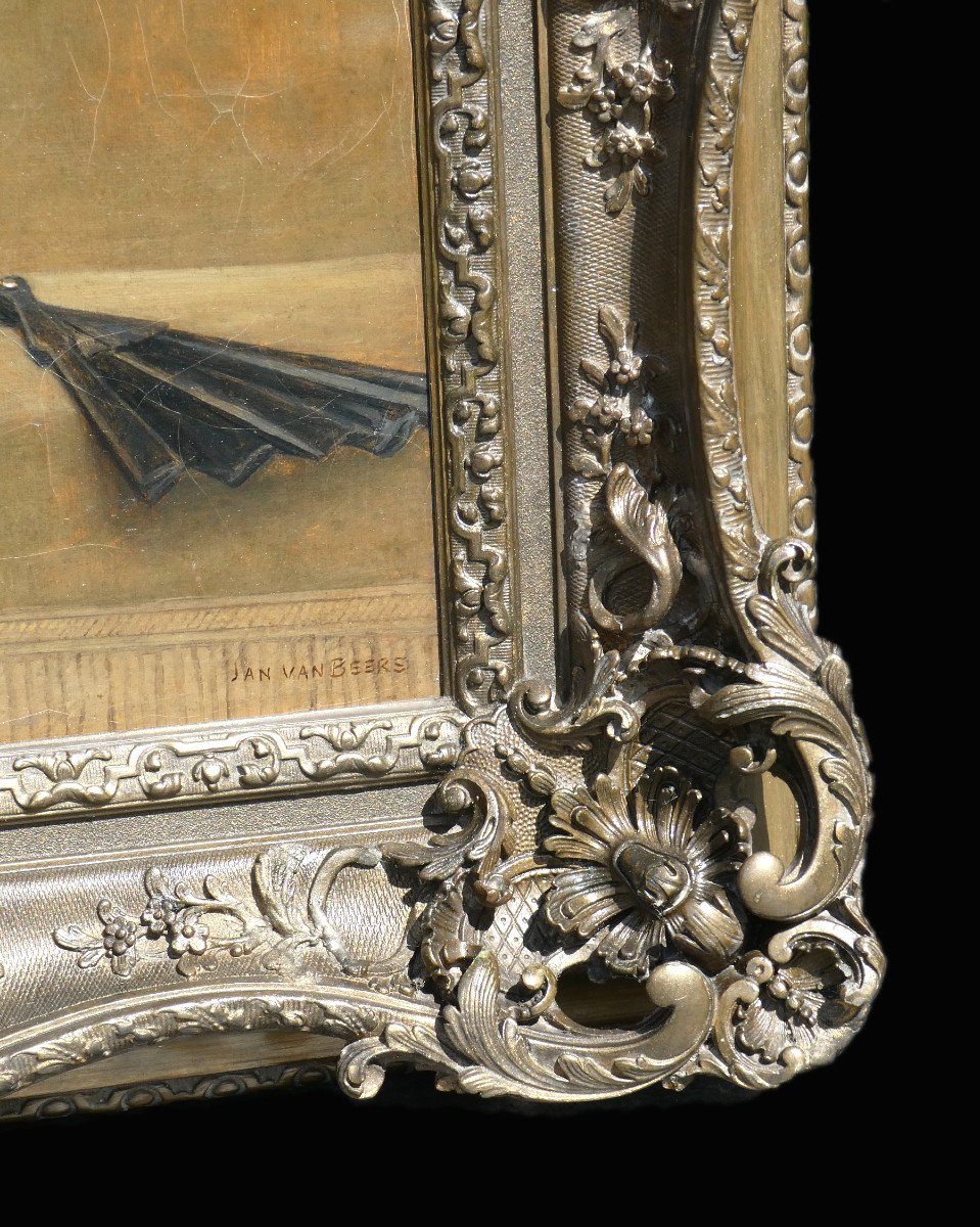 Oil On Canvas, Galante Scene 1900, Signed Jan Van Beers Le Jeune, The Secret, Nineteenth-photo-4