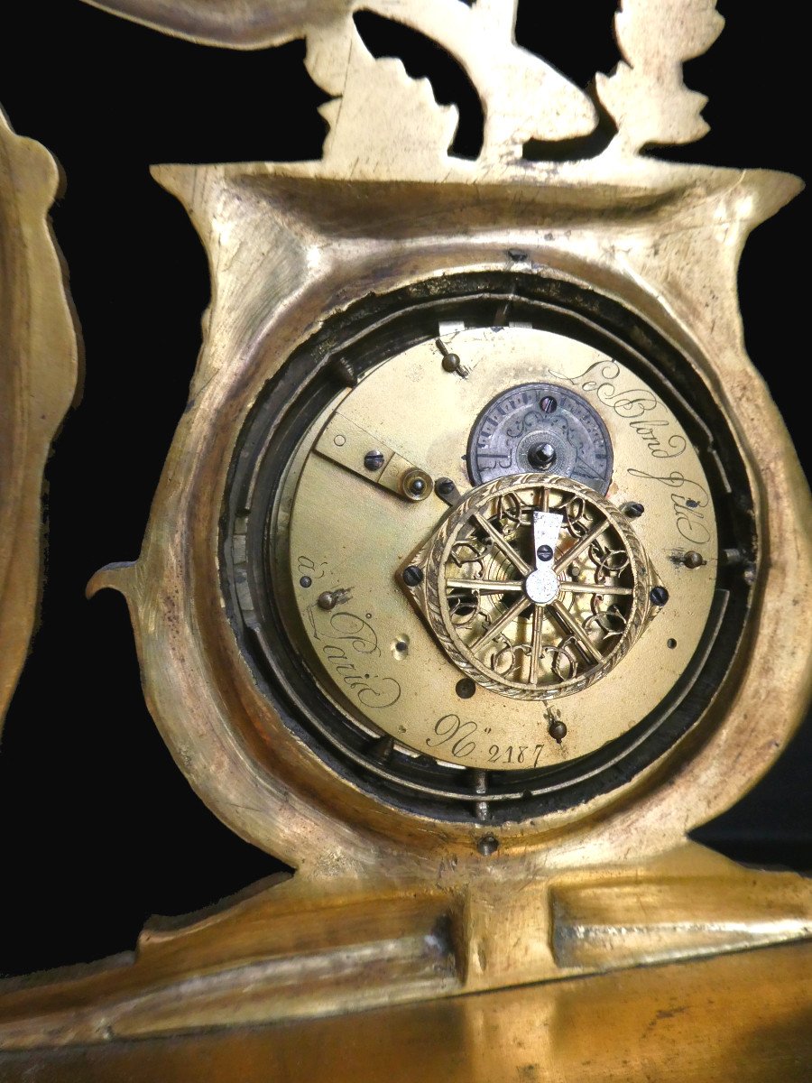 Rare Clock In Gilt Bronze, Abdication Of Napoleon I, Empire, Circa 1814 Leblond In Paris-photo-4