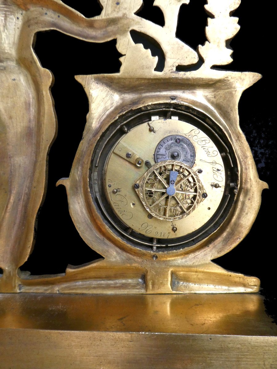 Rare Clock In Gilt Bronze, Abdication Of Napoleon I, Empire, Circa 1814 Leblond In Paris-photo-2