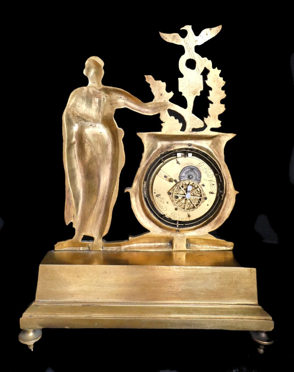 Rare Clock In Gilt Bronze, Abdication Of Napoleon I, Empire, Circa 1814 Leblond In Paris-photo-3