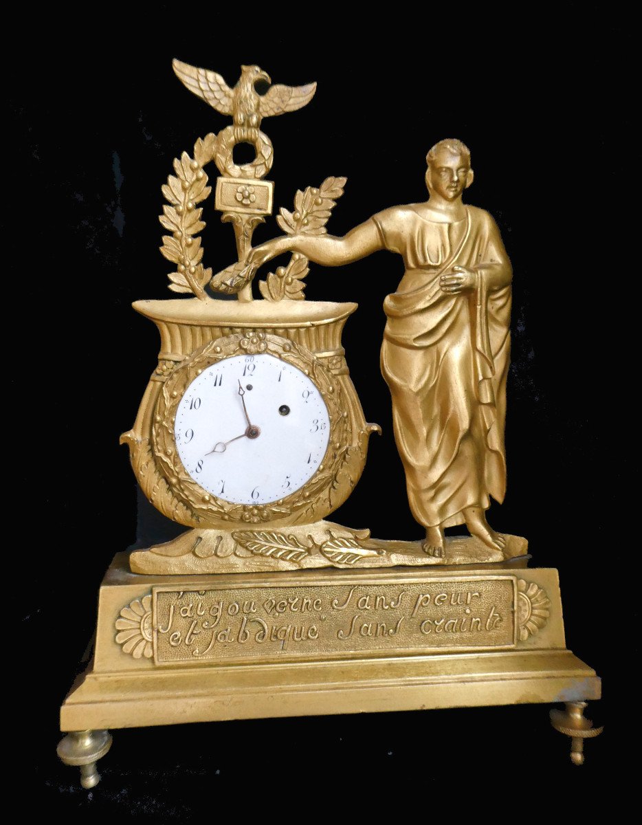 Rare Clock In Gilt Bronze, Abdication Of Napoleon I, Empire, Circa 1814 Leblond In Paris