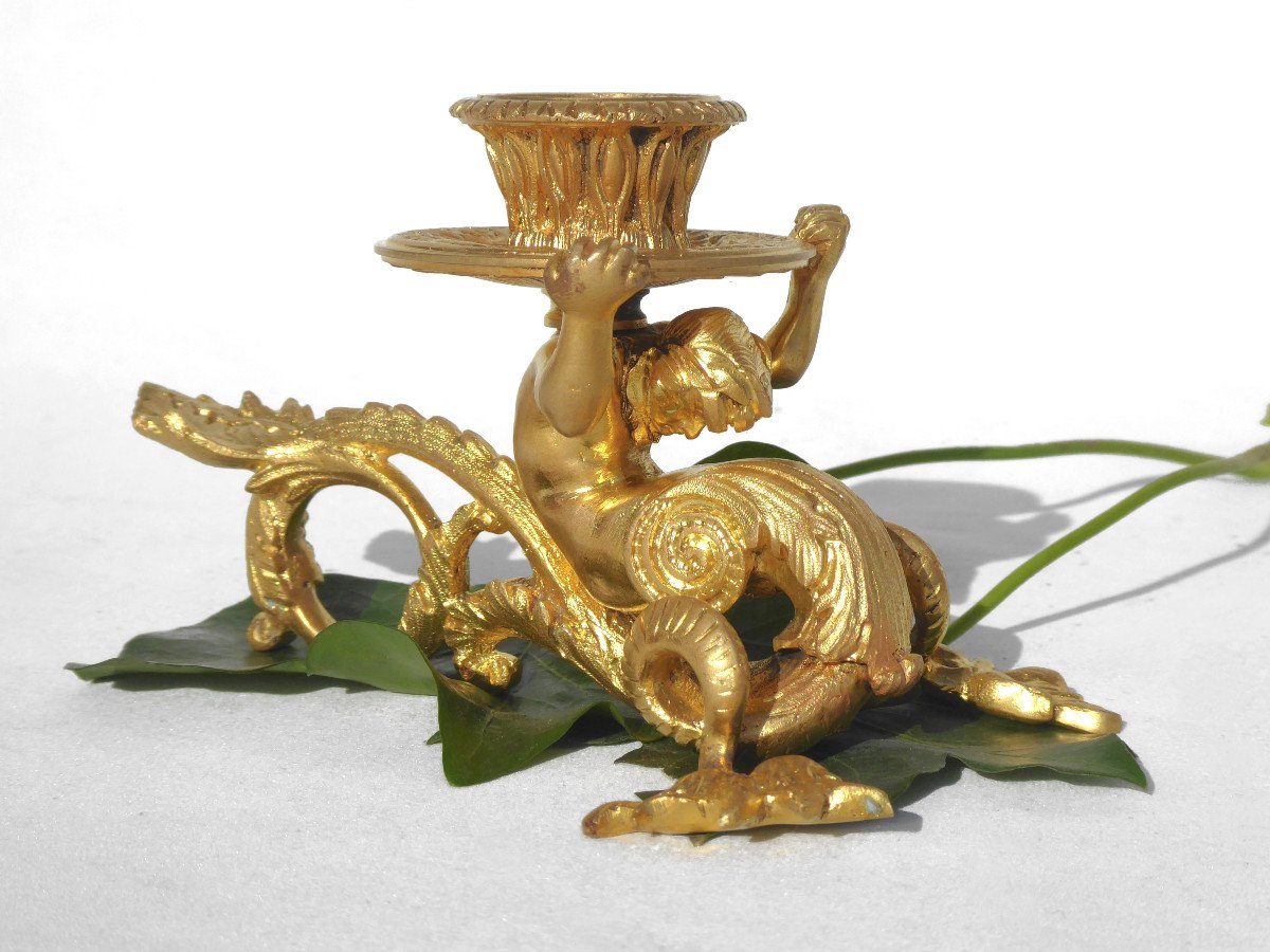 Hand Candlestick In Gilt Bronze, Louis Philippe Period Decor By Triton, Naked Man Nineteenth Sirene-photo-2