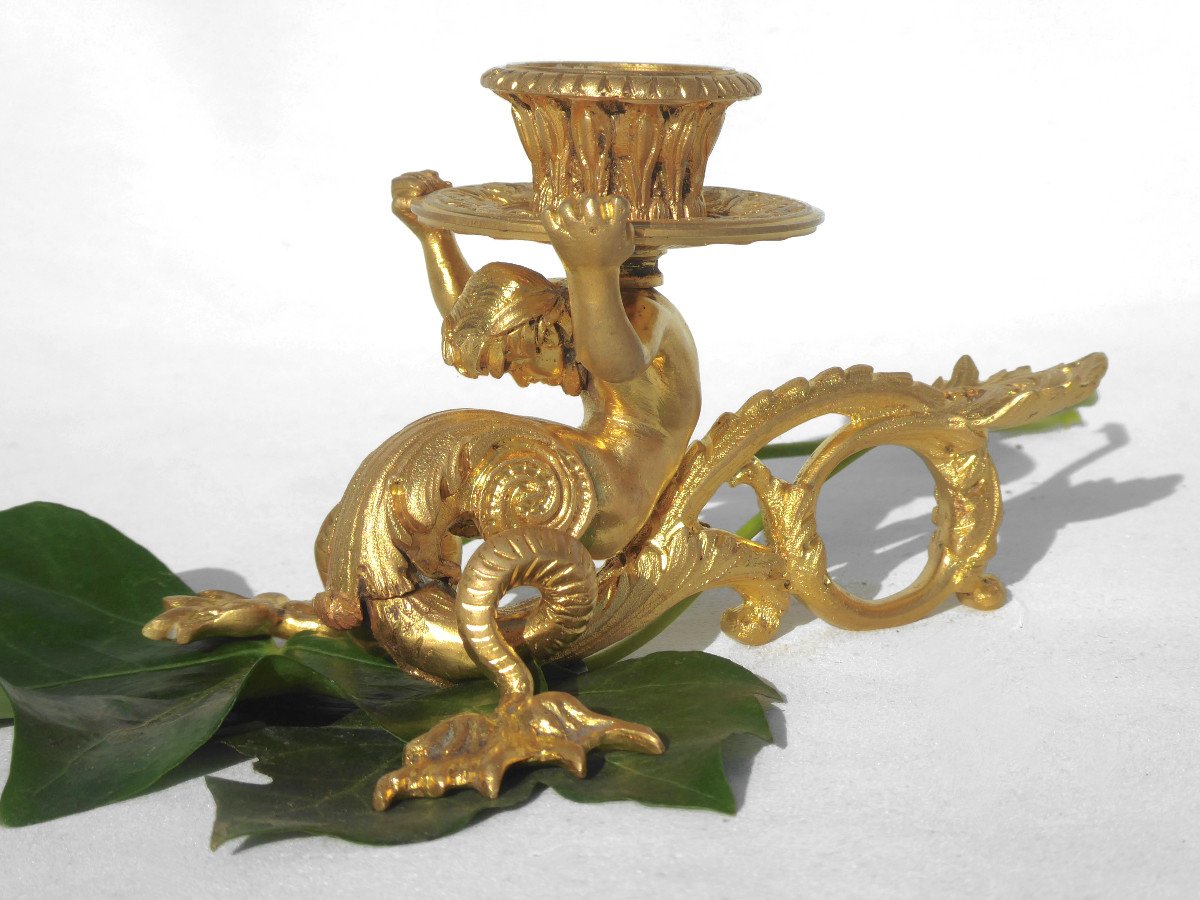 Hand Candlestick In Gilt Bronze, Louis Philippe Period Decor By Triton, Naked Man Nineteenth Sirene