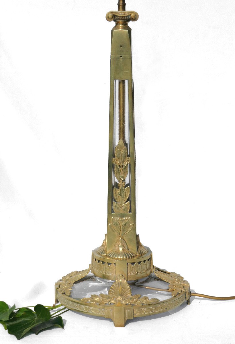 Grande Lampe 1925 En Bronze & Verre époque Art Deco Lampadaire Colonne à Chapiteau Ionique 1920-photo-2
