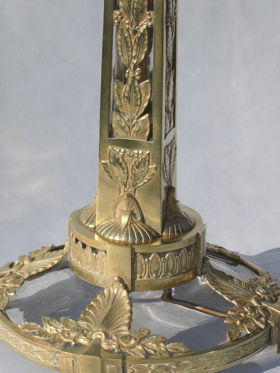 Grande Lampe 1925 En Bronze & Verre époque Art Deco Lampadaire Colonne à Chapiteau Ionique 1920-photo-1