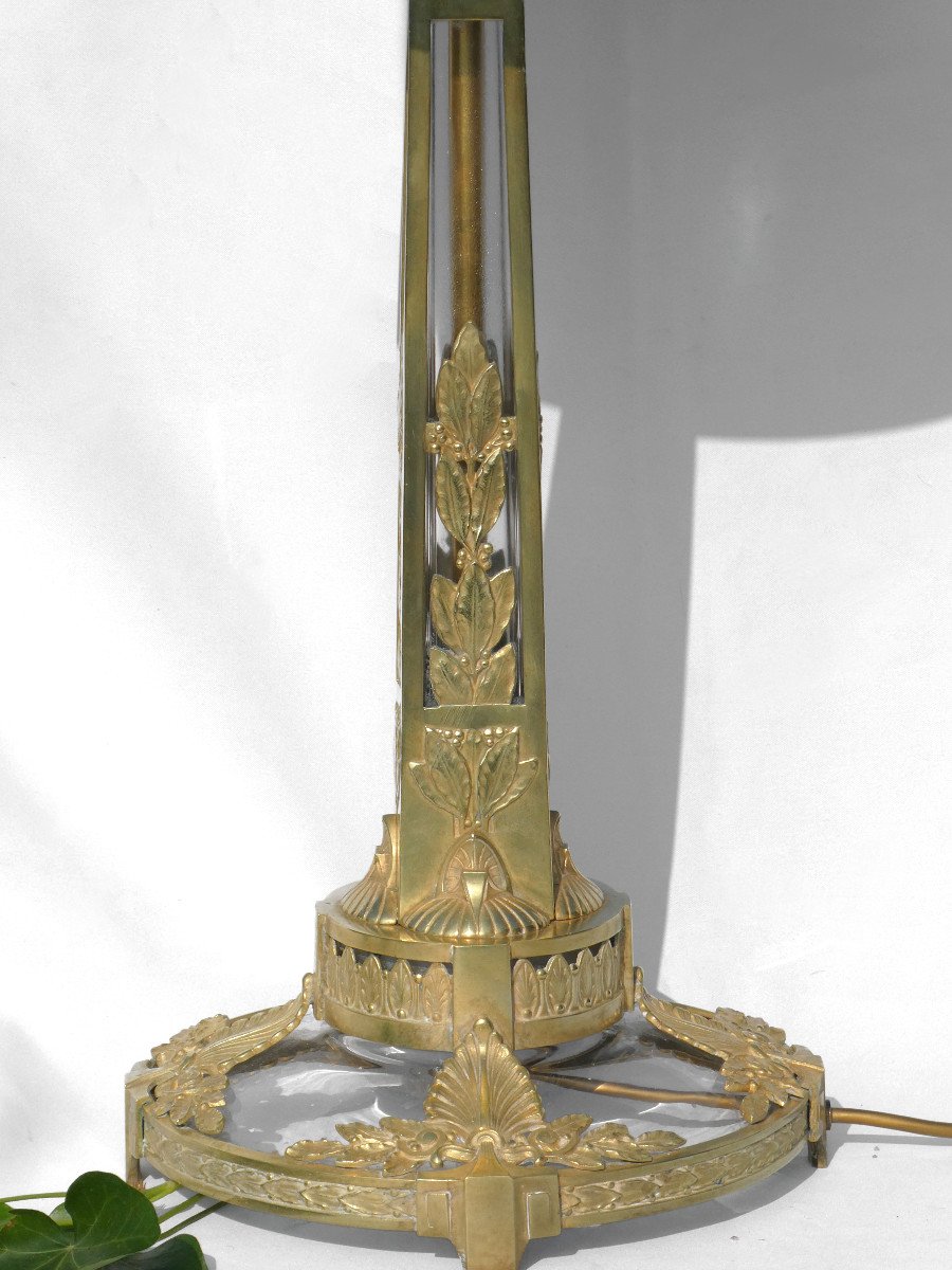 Grande Lampe 1925 En Bronze & Verre époque Art Deco Lampadaire Colonne à Chapiteau Ionique 1920-photo-4