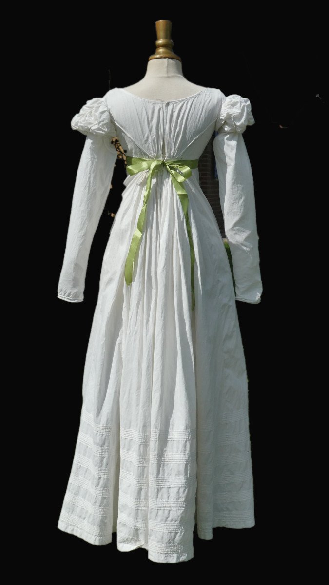 Robe De Jour Epoque Premier Empire , Vers 1815 - 1817 , Manches Ballons , Costume Taille Haute -photo-2