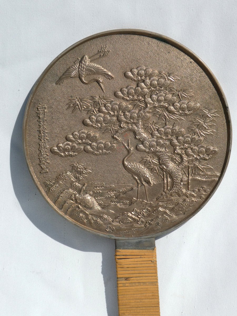 Hand Mirror In Silver Bronze, Japanese Lacquer, Meiji Era, 19th Century Kagkimi Kagami-photo-4