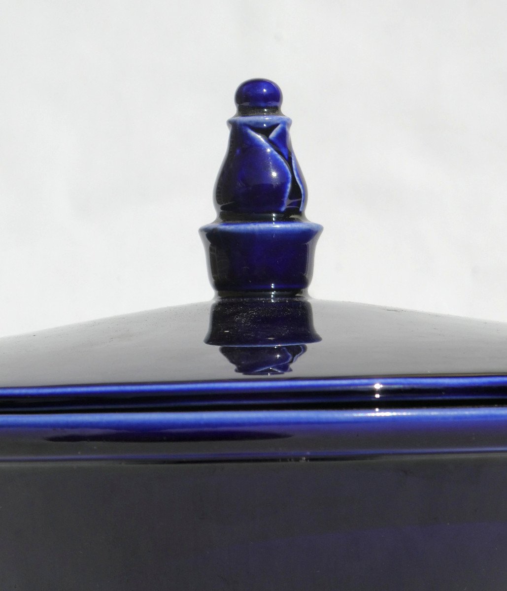 Large Porcelain Vase / Covered Pot, Japanese Shape, Art Deco Style Oven Blue-photo-4