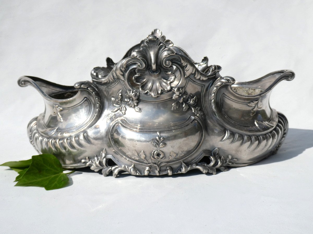 Table Planter In Silver Metal, Louis XV Style, Rocaille, 19th Century, Napoleon III-photo-2