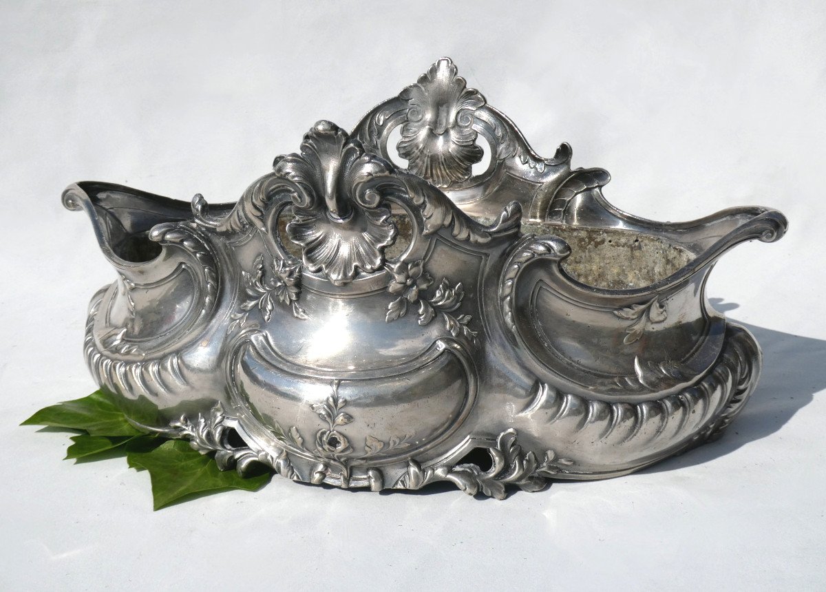 Table Planter In Silver Metal, Louis XV Style, Rocaille, 19th Century, Napoleon III-photo-3