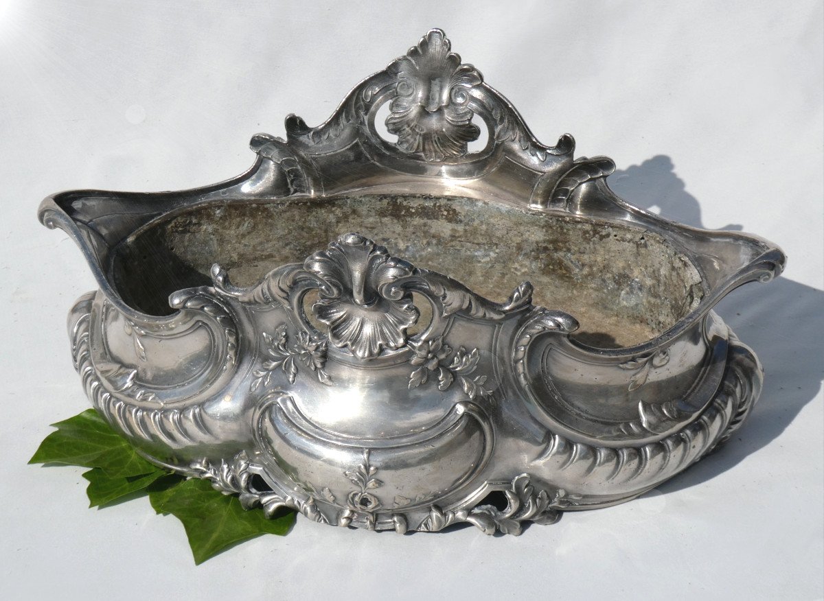 Table Planter In Silver Metal, Louis XV Style, Rocaille, 19th Century, Napoleon III-photo-4