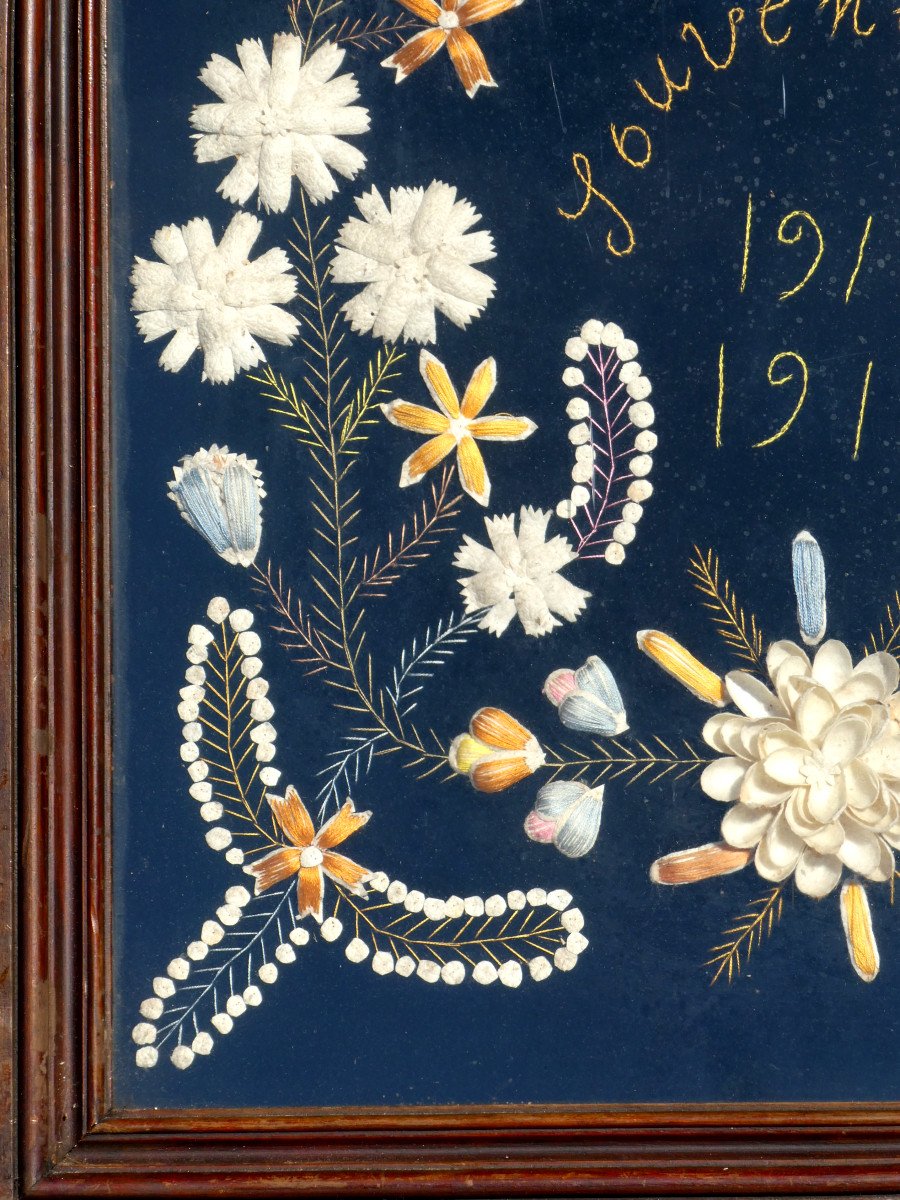 Souvenir Datant De La Premiere Guerre Mondiale Ww1 , Broderie De Soie 1914 1918 , Art Populaire-photo-2
