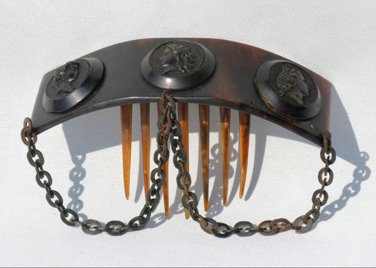 Napoleon III Period Ball Bun Comb, Hair Tiara, 19th Century Jewelry, Pressed Tortoiseshell-photo-4