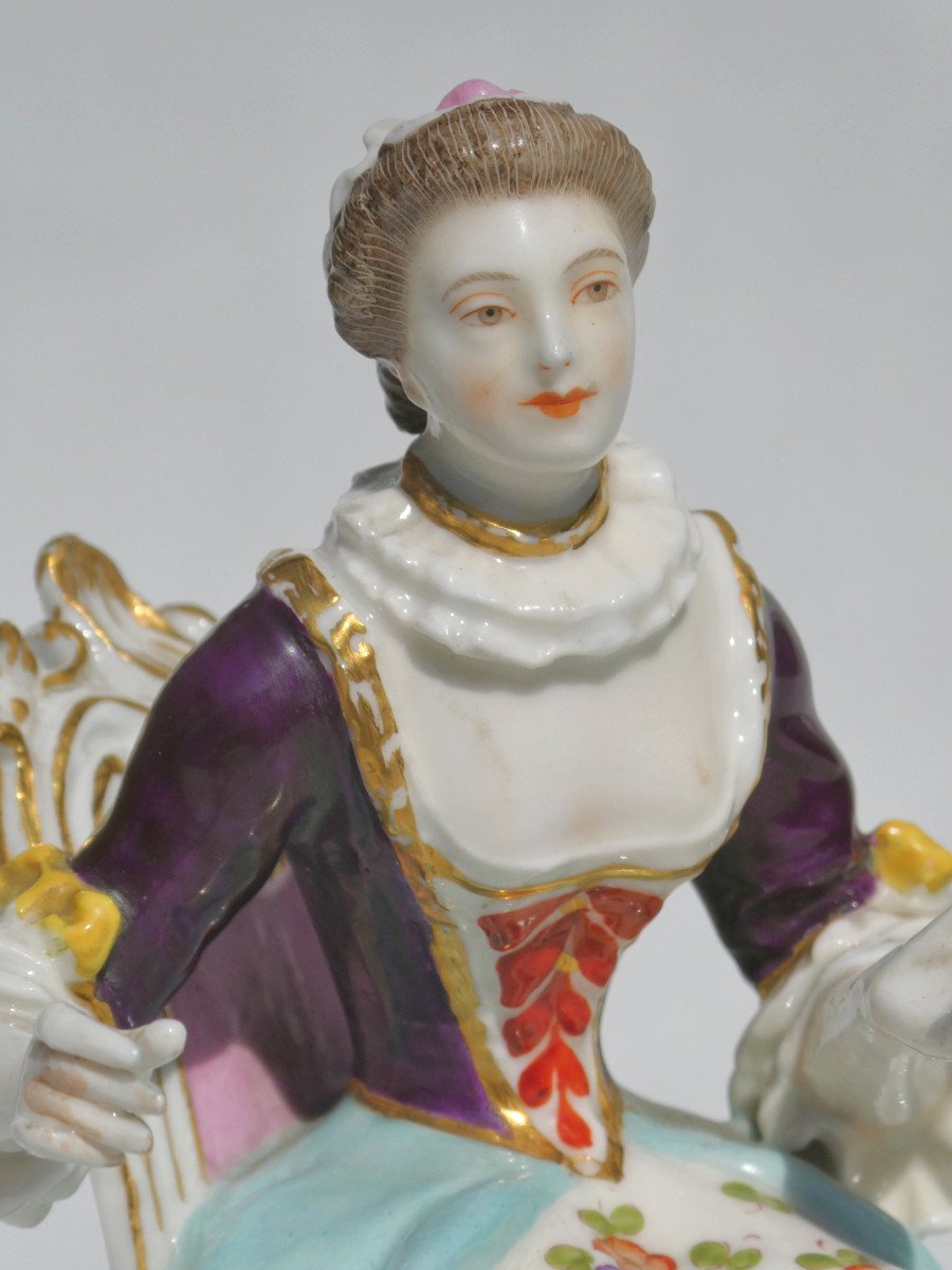 Subject In Polychrome Porcelain, Meissen Style 18th Century, Samson 19th Century, Napoleon III Woman-photo-4