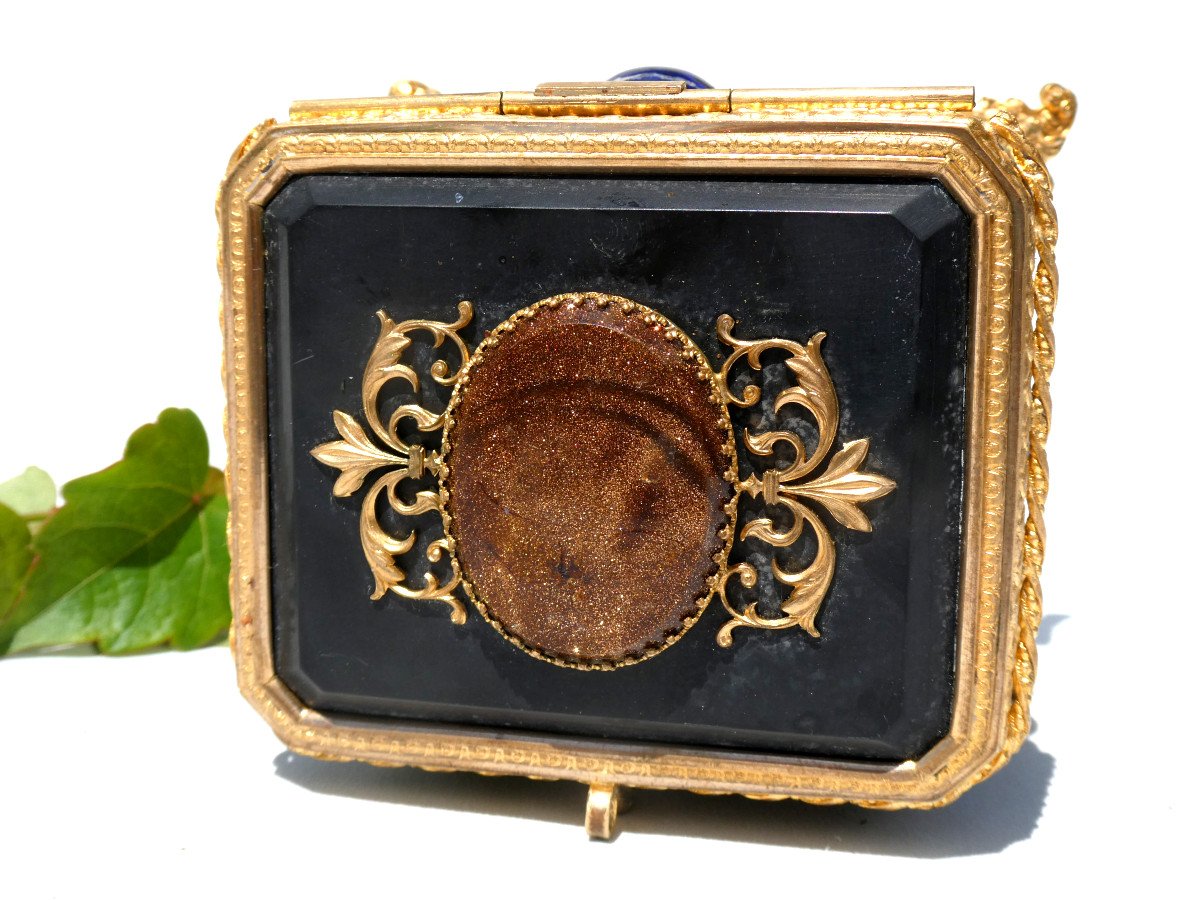 Napoleon III Period Jewelry Box, Marble, Aventurine, 19th Century Hard Stones, Case, Box-photo-3