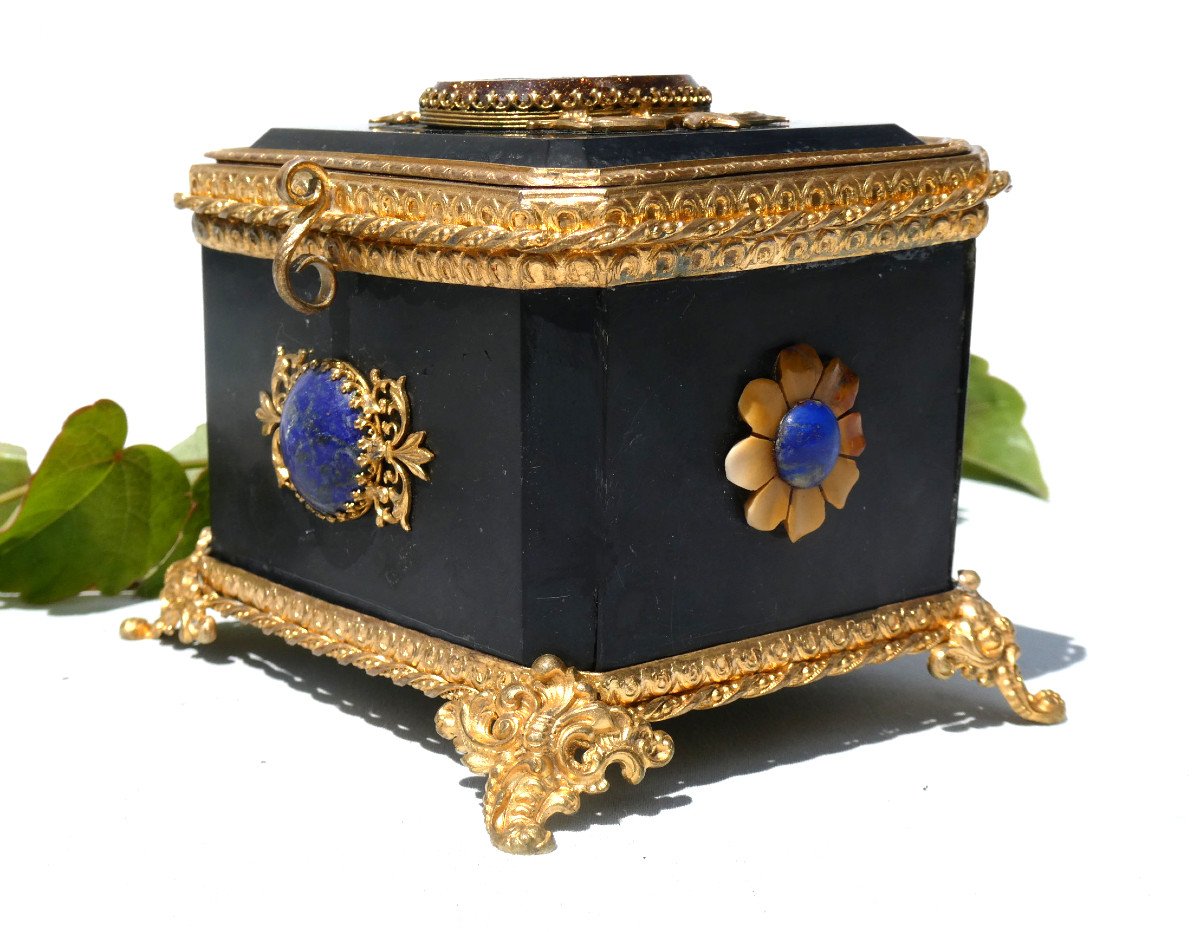 Napoleon III Period Jewelry Box, Marble, Aventurine, 19th Century Hard Stones, Case, Box-photo-4