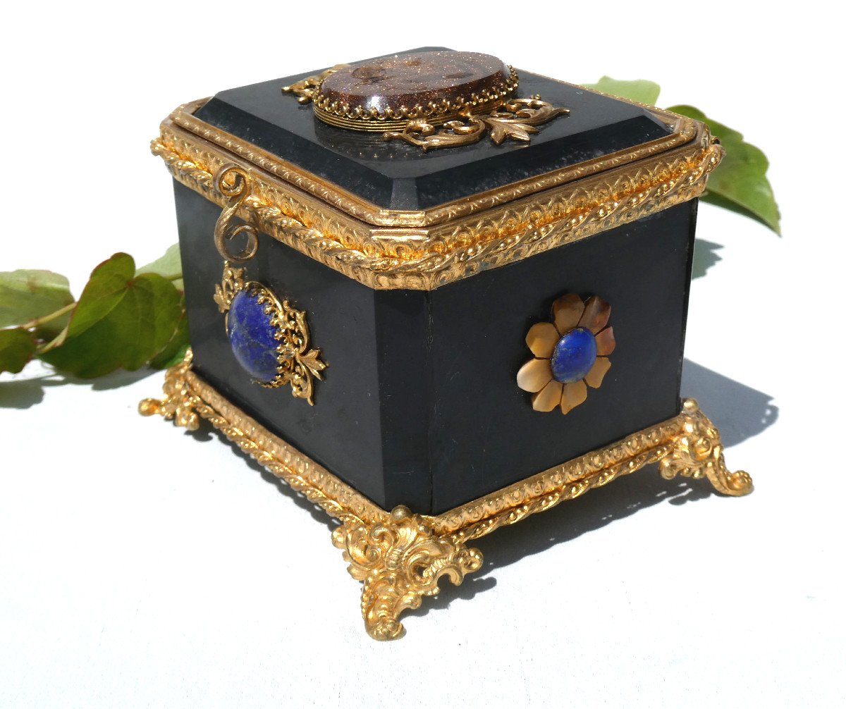 Napoleon III Period Jewelry Box, Marble, Aventurine, 19th Century Hard Stones, Case, Box-photo-1
