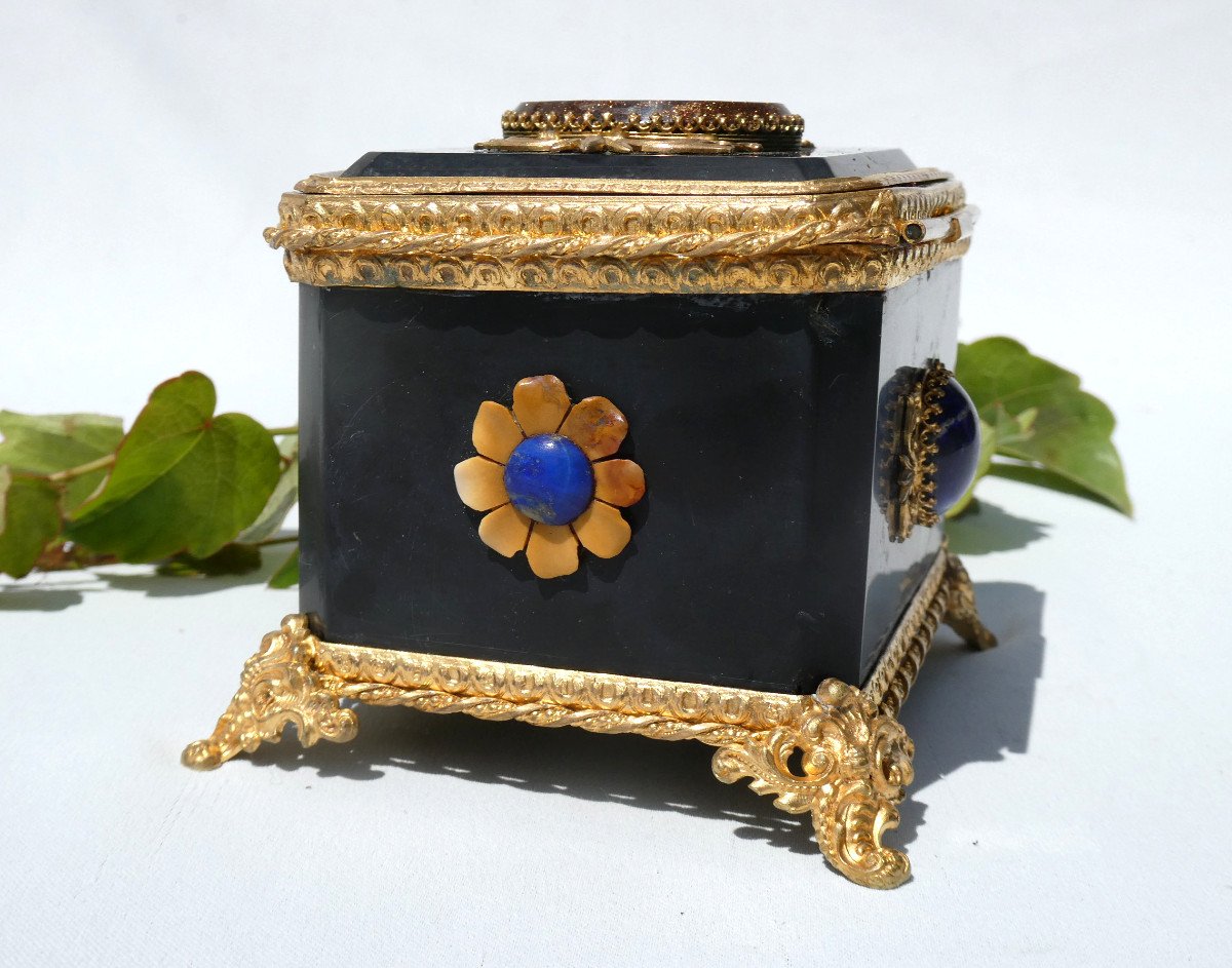 Napoleon III Period Jewelry Box, Marble, Aventurine, 19th Century Hard Stones, Case, Box-photo-2