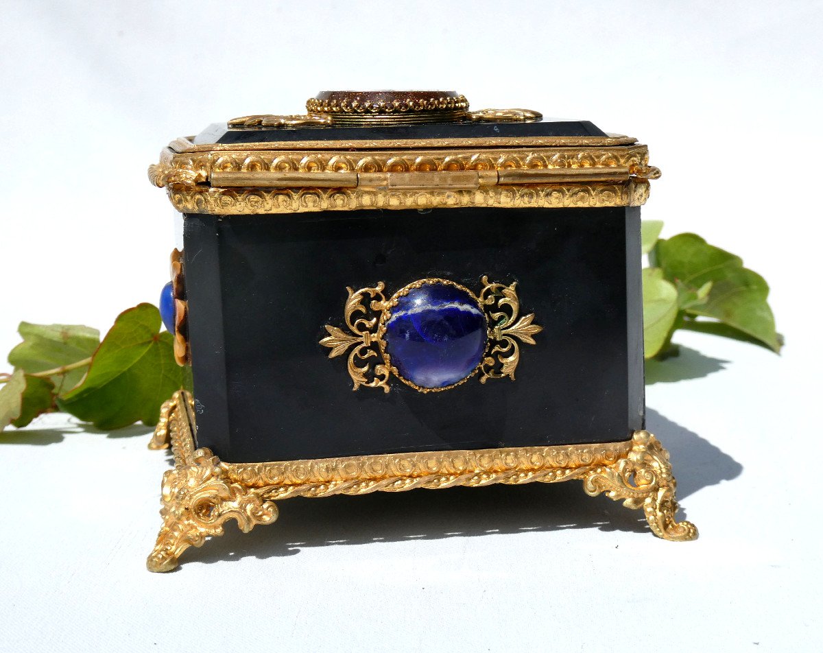 Napoleon III Period Jewelry Box, Marble, Aventurine, 19th Century Hard Stones, Case, Box-photo-3