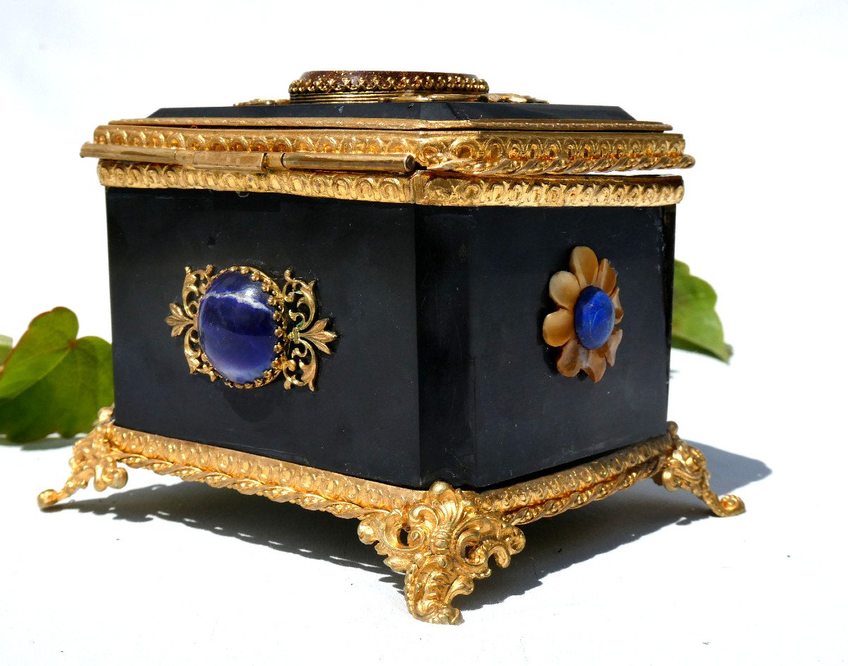 Coffret à Bijoux époque Napoléon III , Marbre , Aventurine , Pierres Dures XIXe , écrin , Boite-photo-4