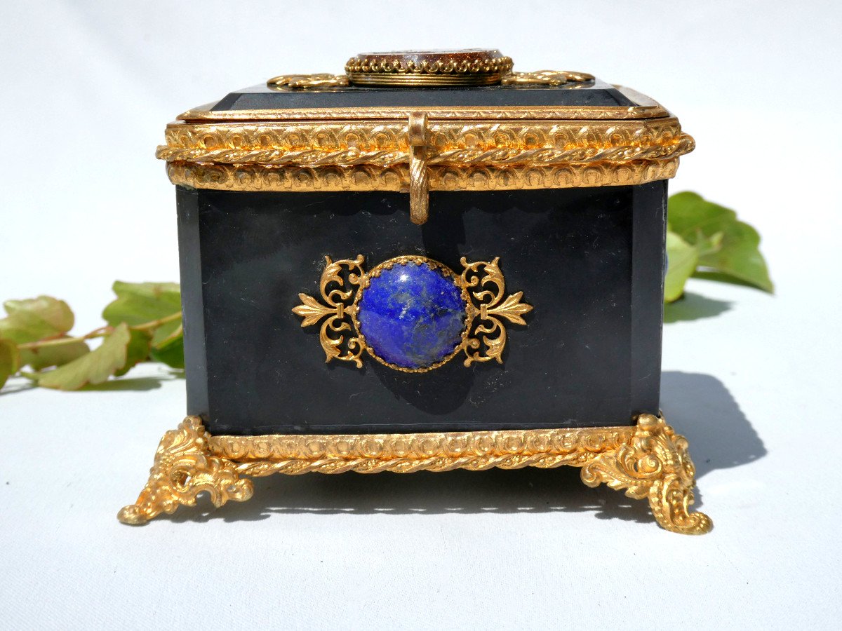 Napoleon III Period Jewelry Box, Marble, Aventurine, 19th Century Hard Stones, Case, Box-photo-5