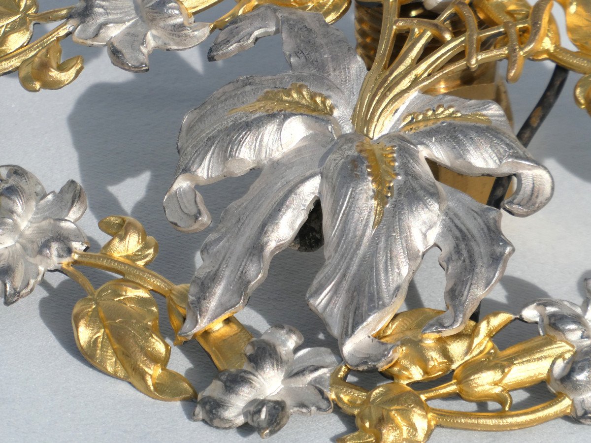 Very Large Art Nouveau Period Belt Buckle, Floral Decor Circa 1900, Mucha Style, Golden-photo-4
