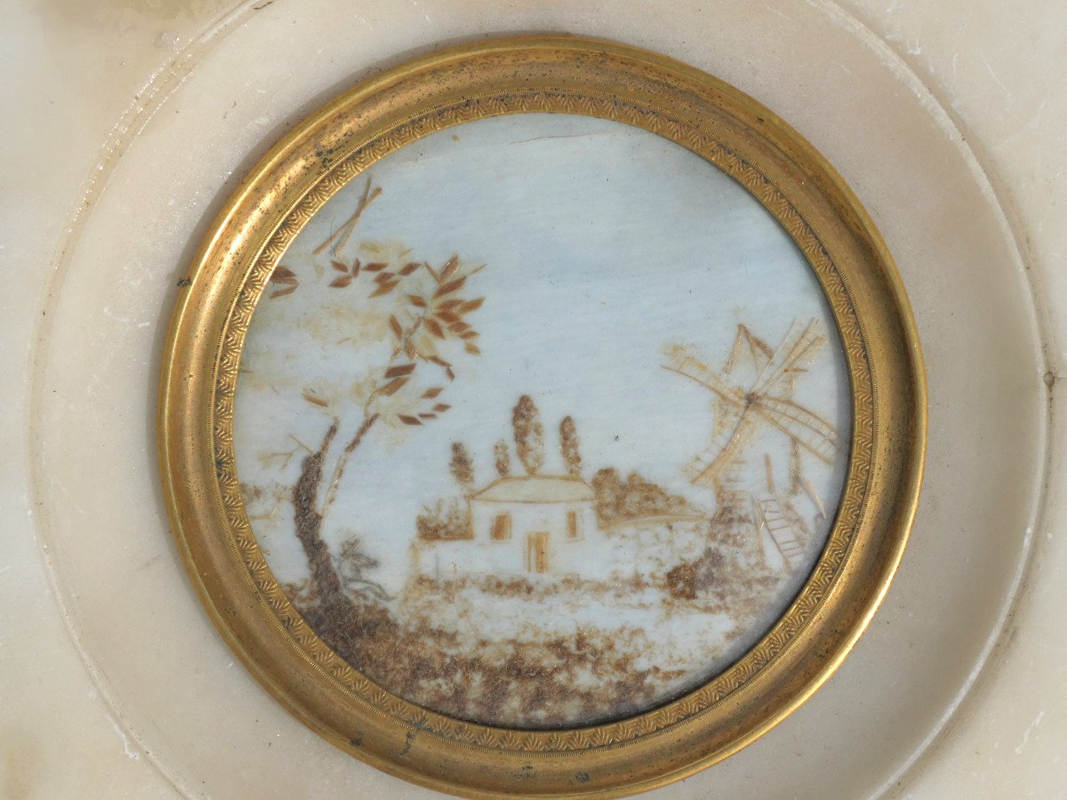 Miniature Epoque Charles X , Broderie De Cheveux , Paysage , Cabinet De Curiosités XIXe 1820-photo-3