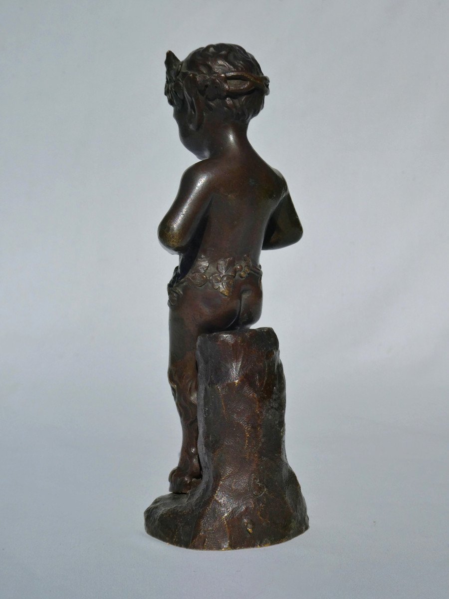 Faun Child In Bronze, Napoleon III Period, Signed Clodion, 19th Century Mythology-photo-3