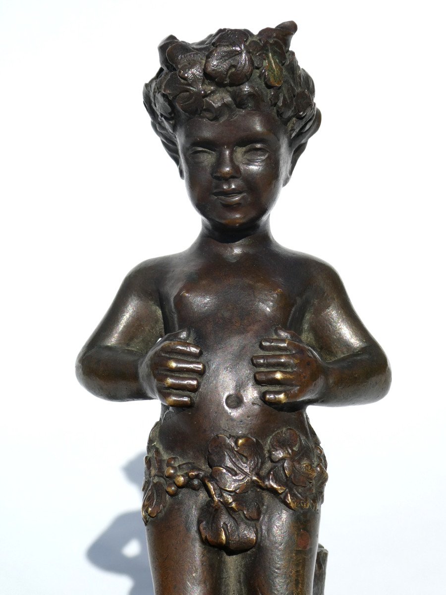 Faun Child In Bronze, Napoleon III Period, Signed Clodion, 19th Century Mythology-photo-2