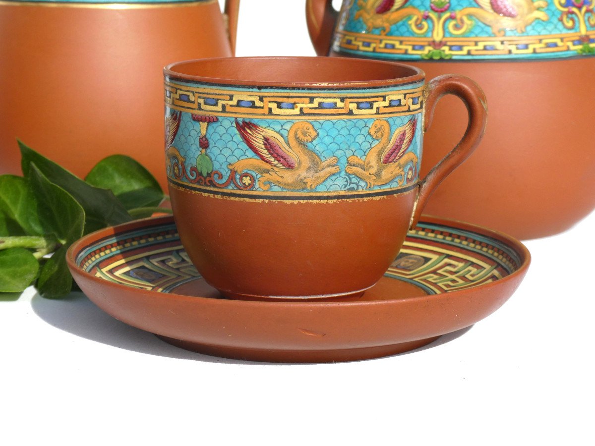 Service Thé / Café Terre Cuite Emaillée Watcombe Christopher Dresser Napoléon III Sevres XIXe-photo-4