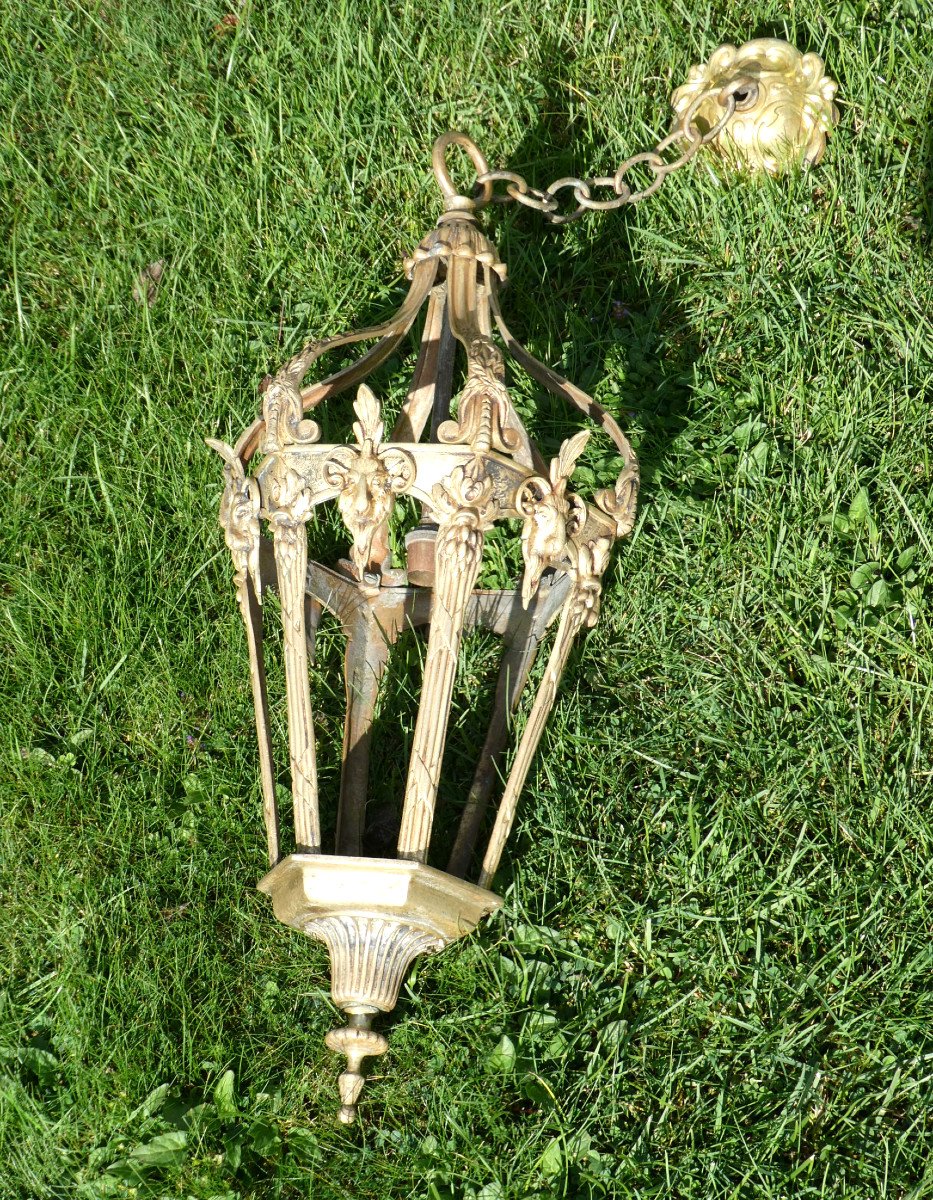 Louis XVI Style Vestibule Lantern, 19th Century Period, Ram's Heads, Marie Antoinette-photo-2