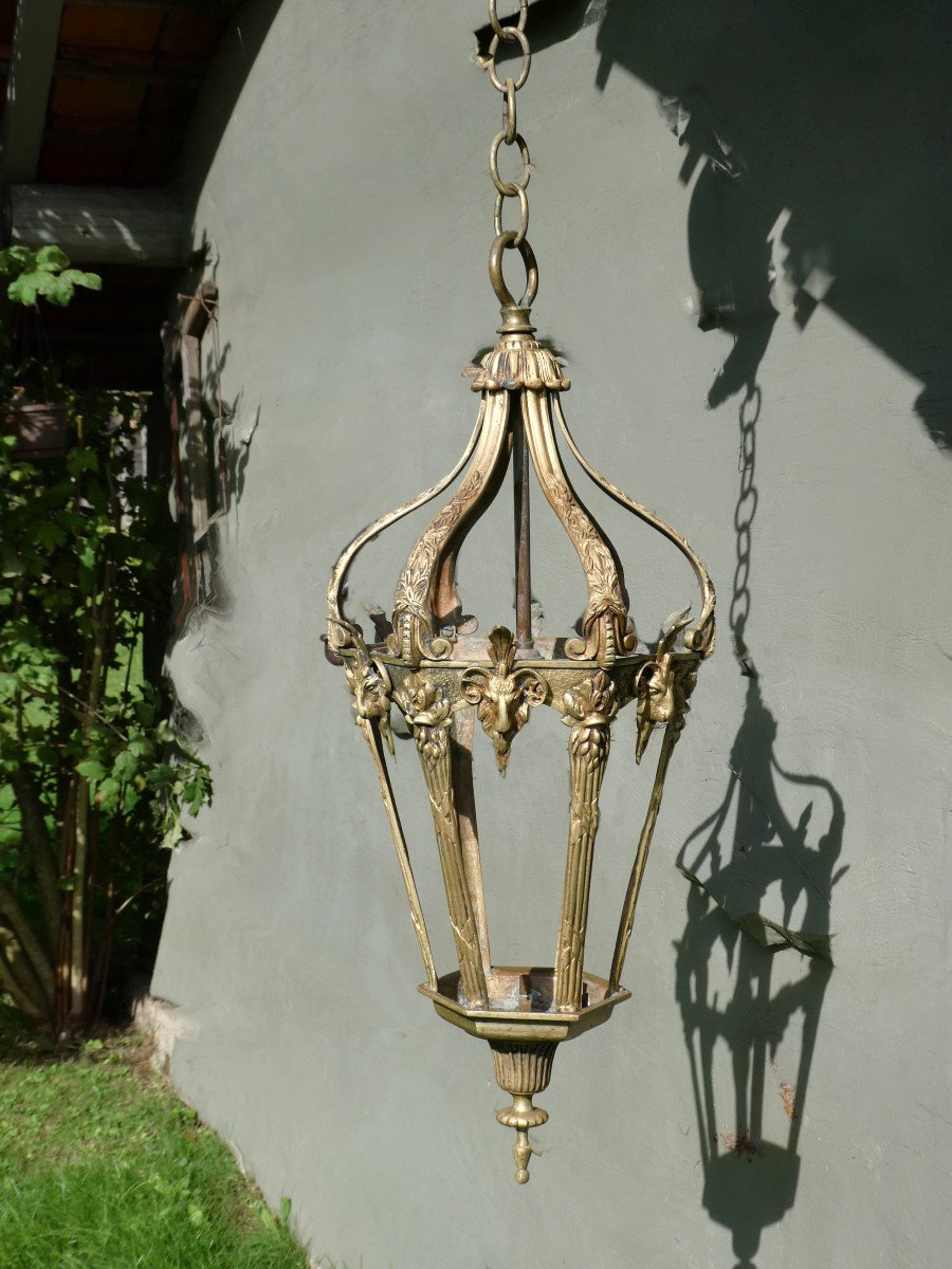 Louis XVI Style Vestibule Lantern, 19th Century Period, Ram's Heads, Marie Antoinette