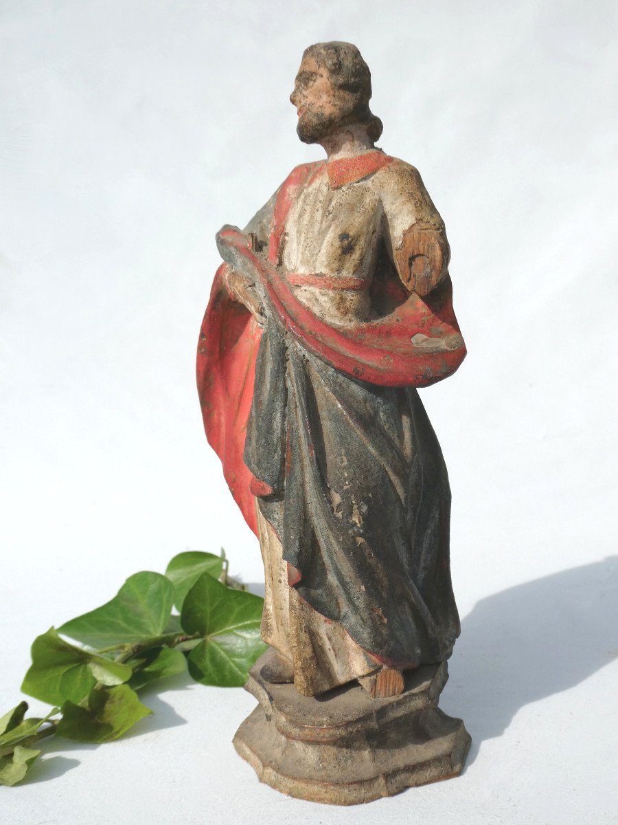 Holy Character In Polychrome Wood, 18th Century Period, Religious Statue-photo-2