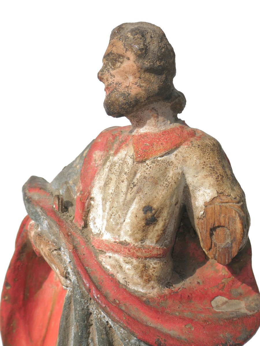 Holy Character In Polychrome Wood, 18th Century Period, Religious Statue-photo-3
