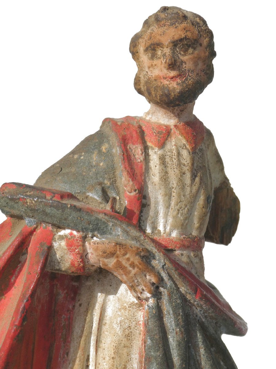 Holy Character In Polychrome Wood, 18th Century Period, Religious Statue-photo-4