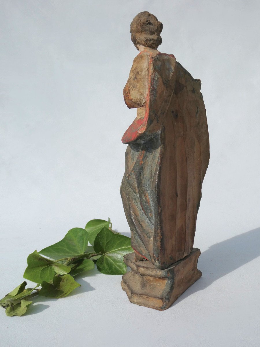 Holy Character In Polychrome Wood, 18th Century Period, Religious Statue-photo-1