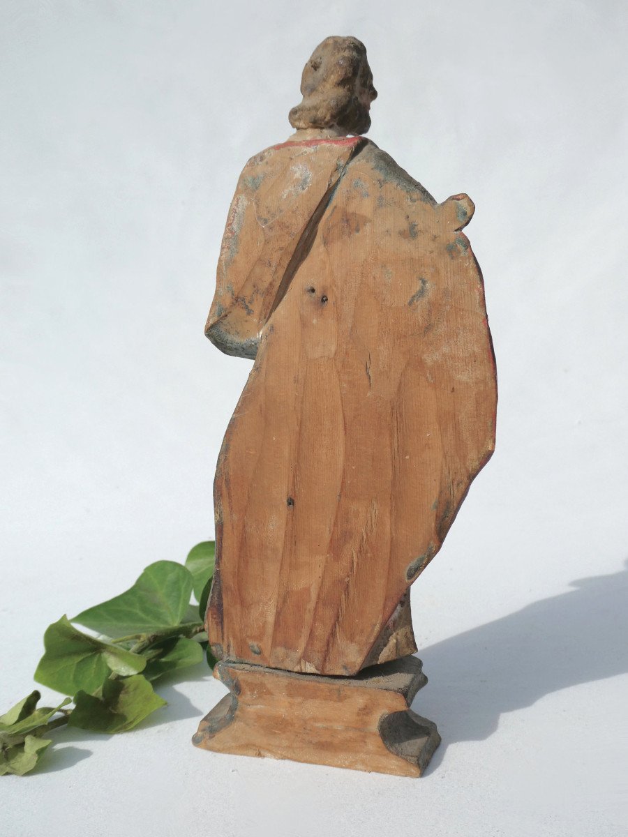 Holy Character In Polychrome Wood, 18th Century Period, Religious Statue-photo-2
