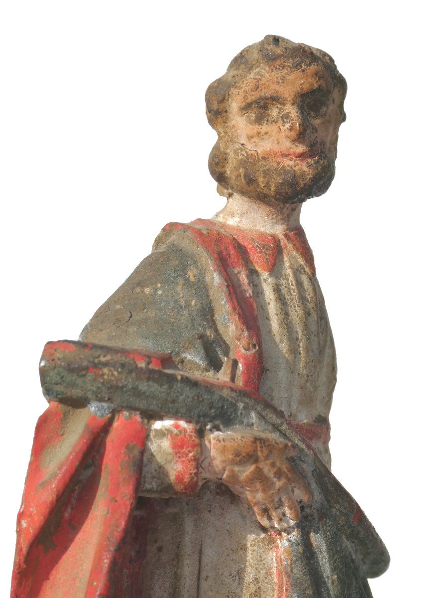 Holy Character In Polychrome Wood, 18th Century Period, Religious Statue-photo-3