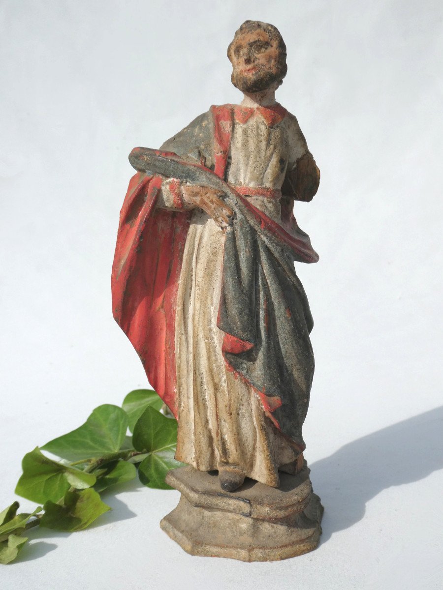 Holy Character In Polychrome Wood, 18th Century Period, Religious Statue