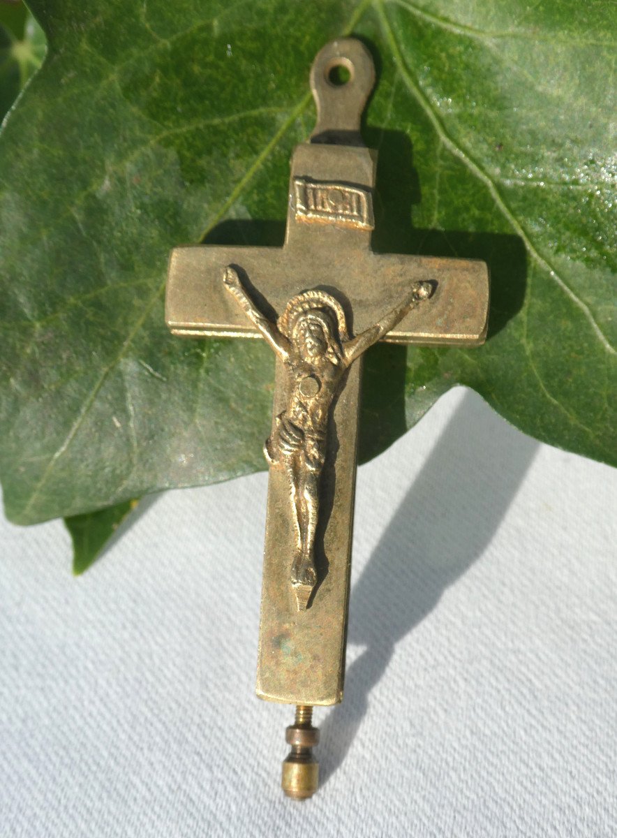 Reliquary Cross In Gilt Bronze, 19th Century Period, Pendant, Passion Of Christ, Relics-photo-2