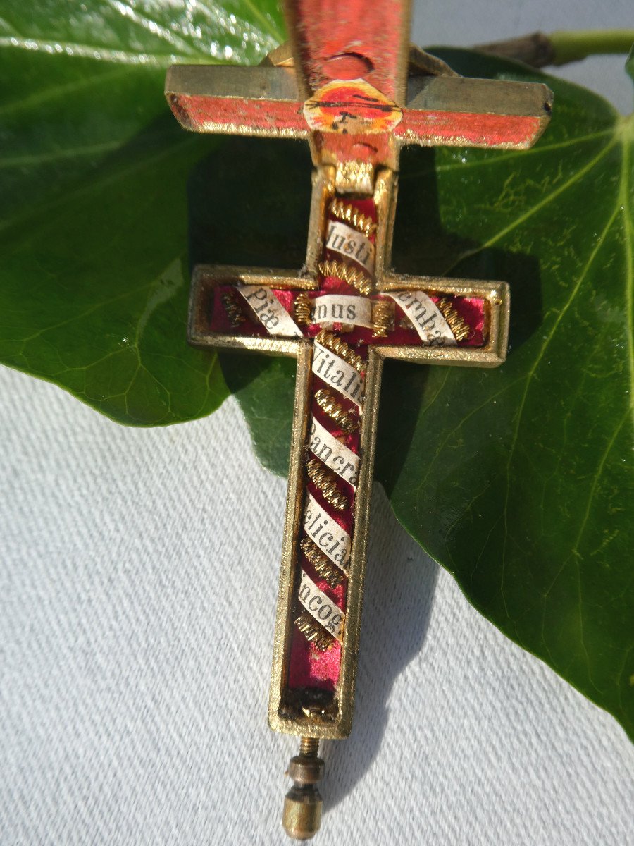 Reliquary Cross In Gilt Bronze, 19th Century Period, Pendant, Passion Of Christ, Relics-photo-4