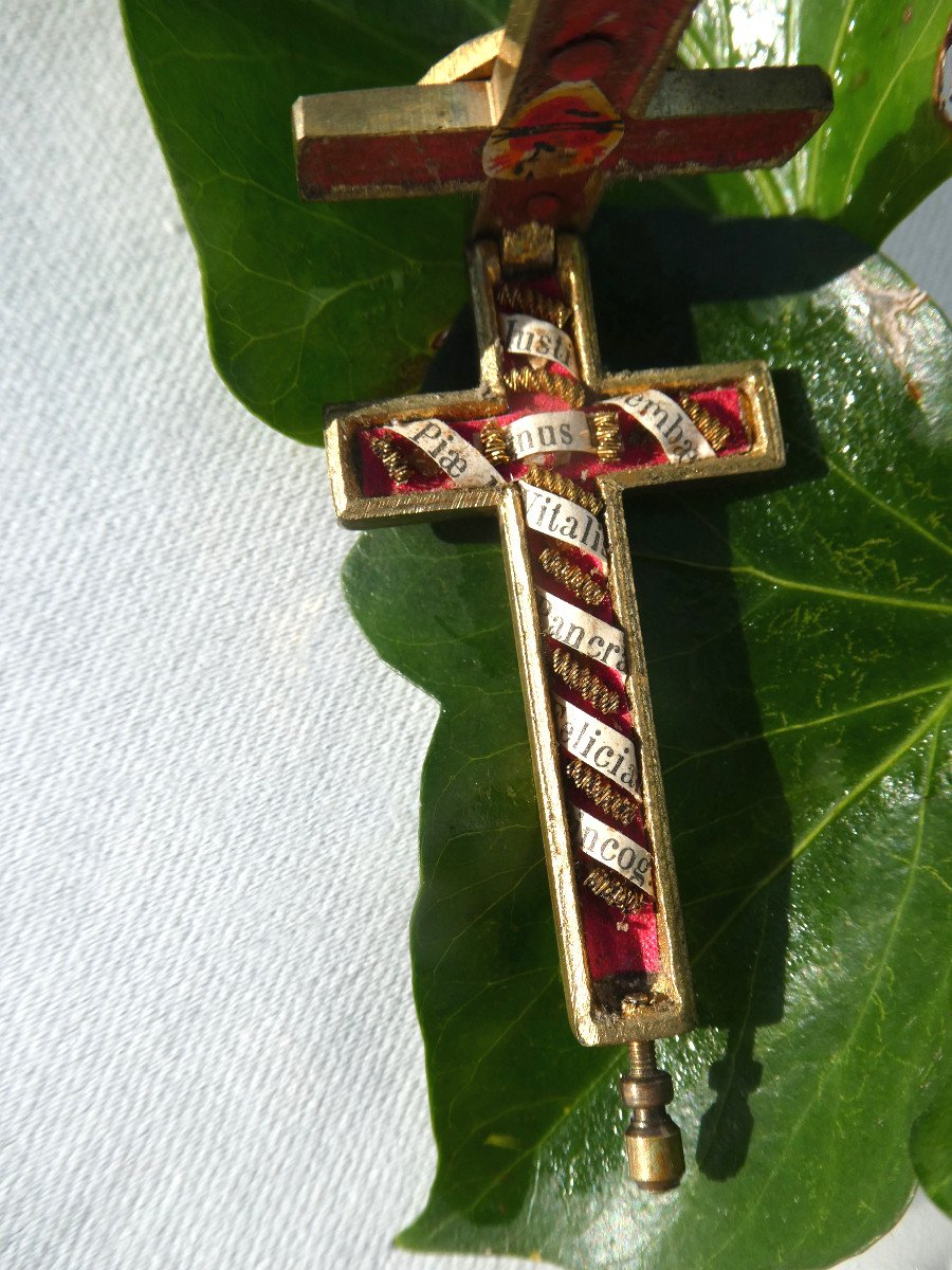 Reliquary Cross In Gilt Bronze, 19th Century Period, Pendant, Passion Of Christ, Relics-photo-1