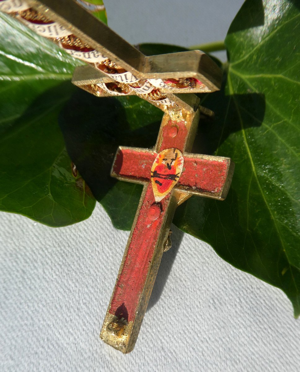 Reliquary Cross In Gilt Bronze, 19th Century Period, Pendant, Passion Of Christ, Relics-photo-3