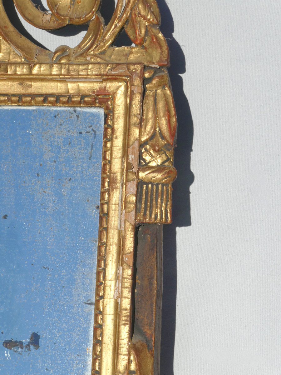 Mirror In Golden Wood, 18th Century Period, Fronton Model, France, Mercury Glass , Louis XVI Style-photo-2