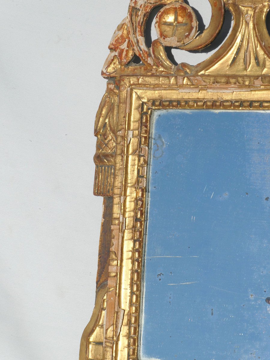 Mirror In Golden Wood, 18th Century Period, Fronton Model, France, Mercury Glass , Louis XVI Style-photo-4