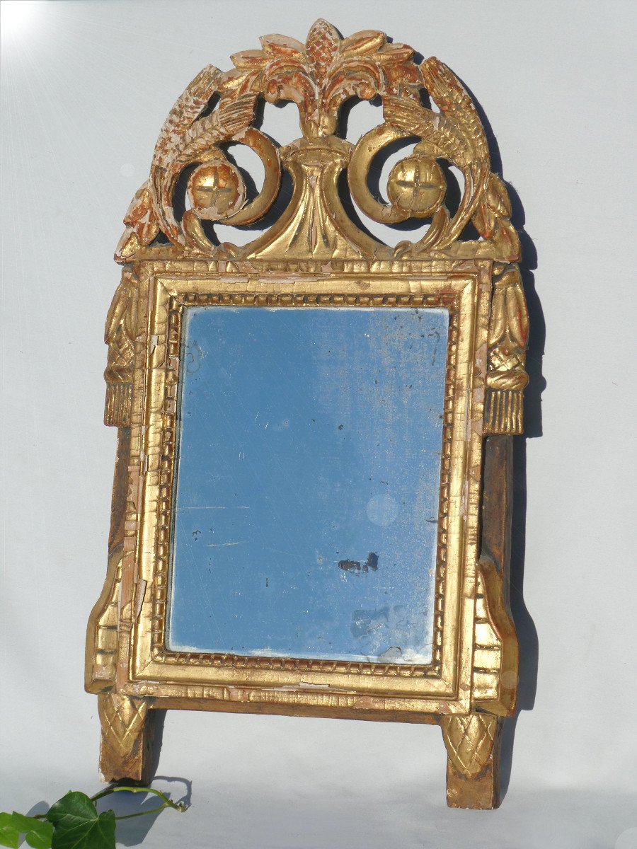 Mirror In Golden Wood, 18th Century Period, Fronton Model, France, Mercury Glass , Louis XVI Style