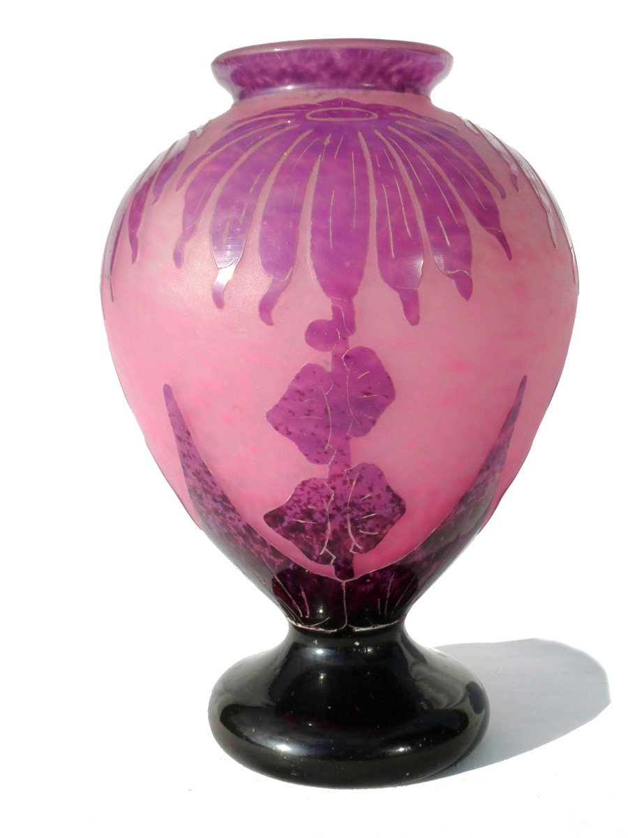 Grand Vase Art Deco , D&eacute;cor De Dahlias , Sign&eacute; Charles Schneider / Le Verre Fran&ccedil;ais 1920 ,