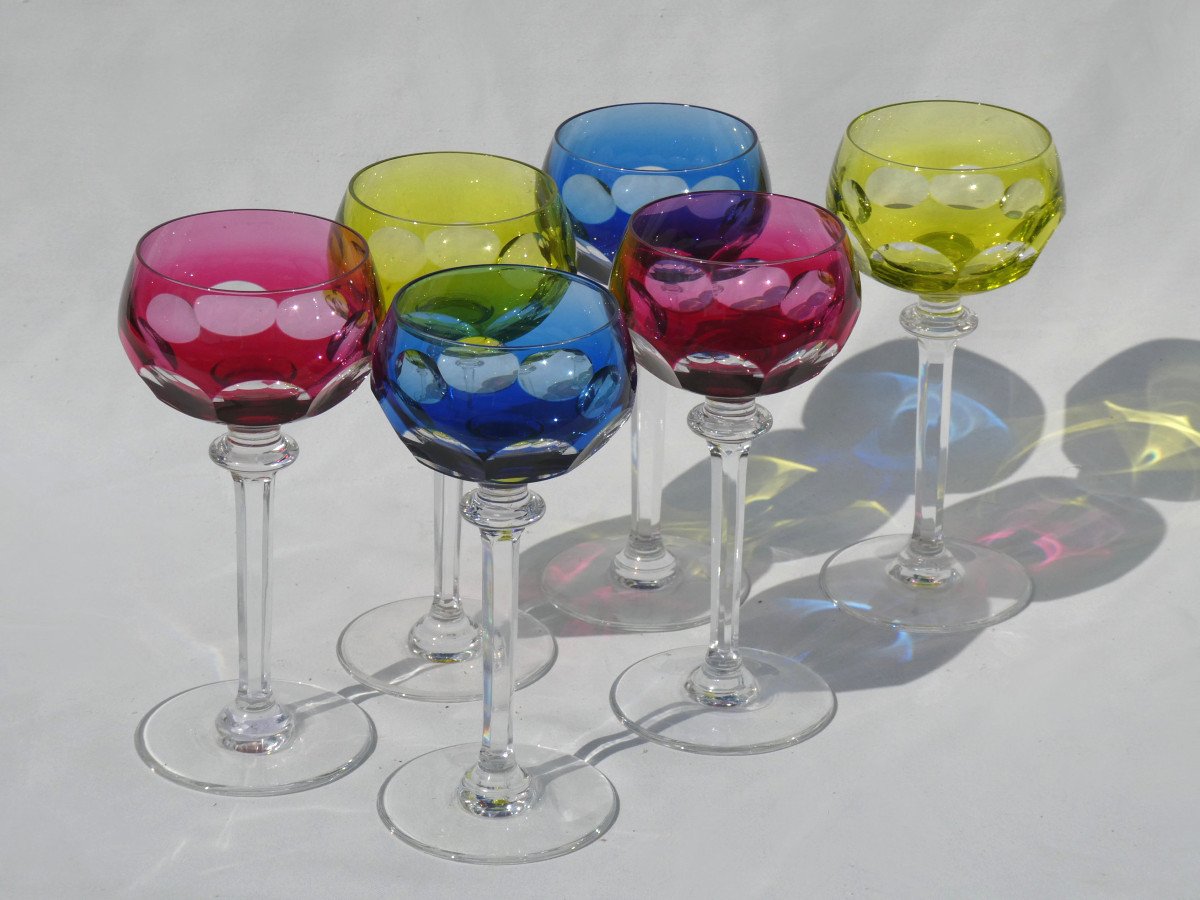 Serie De 6 Verres à Vin En Cristal De Couleur Roemer 1930 Art Deco , Val Saint Lambert / Louis-photo-4